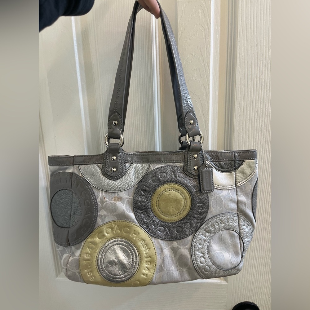 Coach Signature Patchwork Tote Bag – Gray & Silver